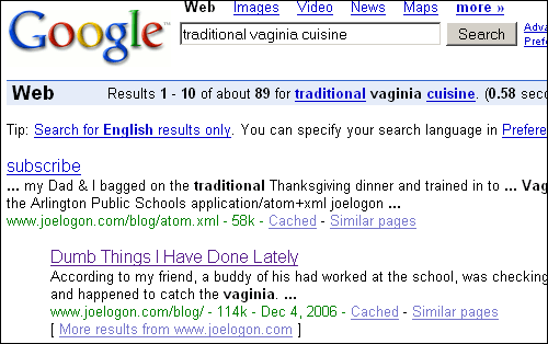 Google Search Results for Traditional Vaginia Cuisine